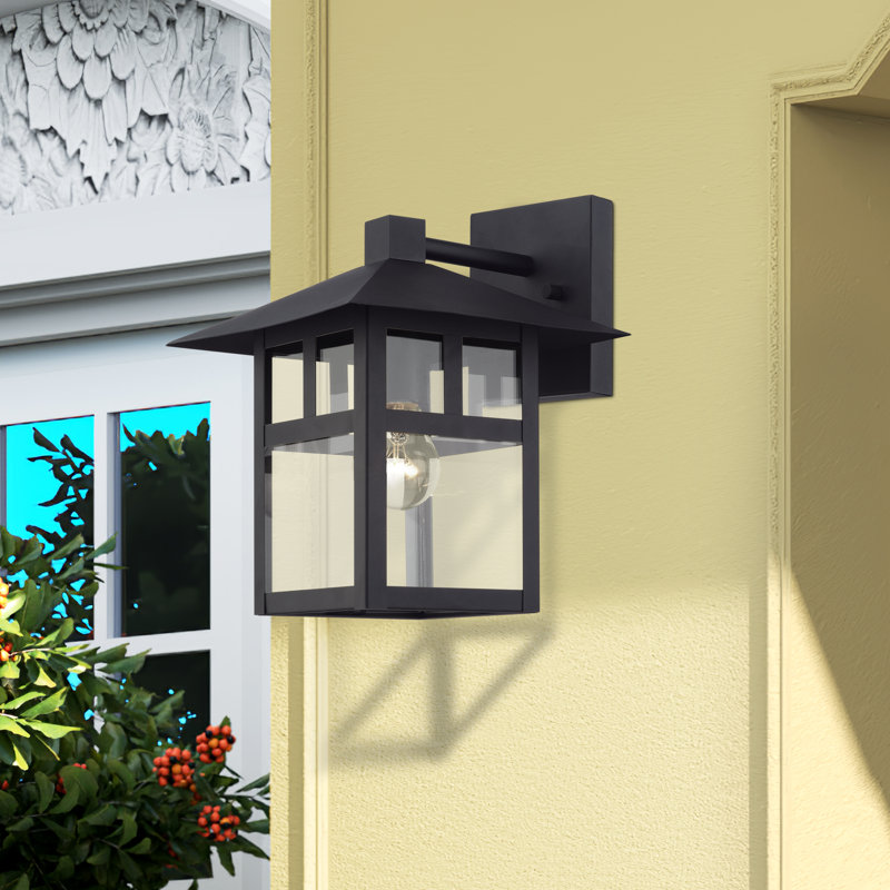 1 Light Satin Gold Large Outdoor Wall Lantern With Clear Glass, Satin Gold