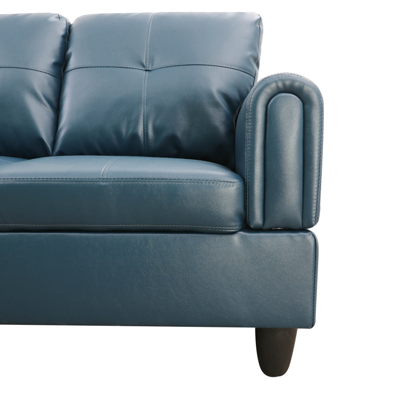 Faux 3-Piece Leather Living Room Sofa Set, Blue Faux Leather, Left Hand Facing