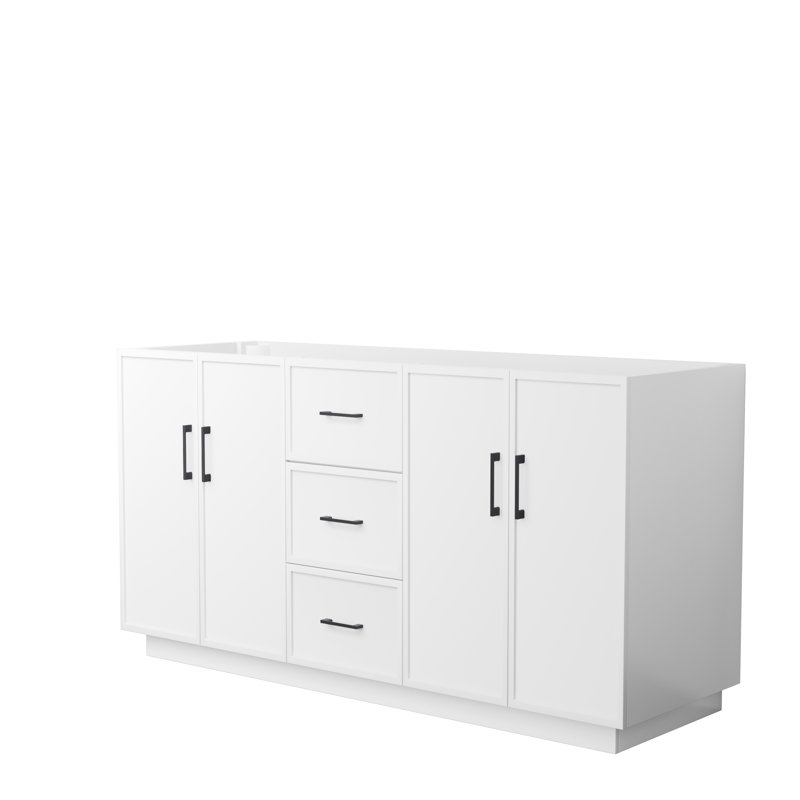 Base de meuble-lavabo double autoportant 65 po Elan TK, Blanc, Noir mat