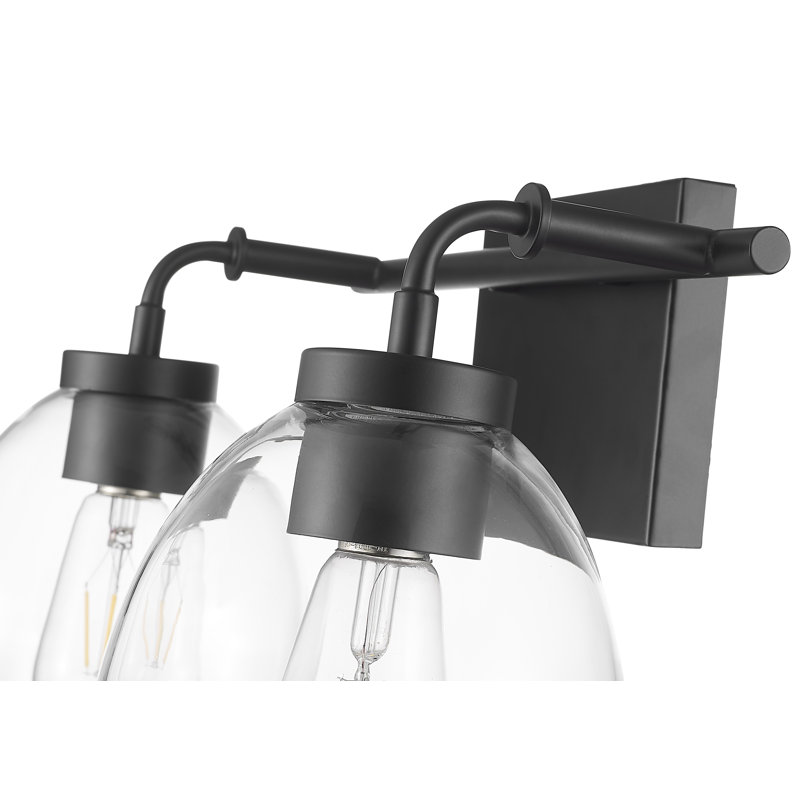 Meuble-lavabo 2 lumières 16 po avec globes en verre transparent Brandon, Noir mat