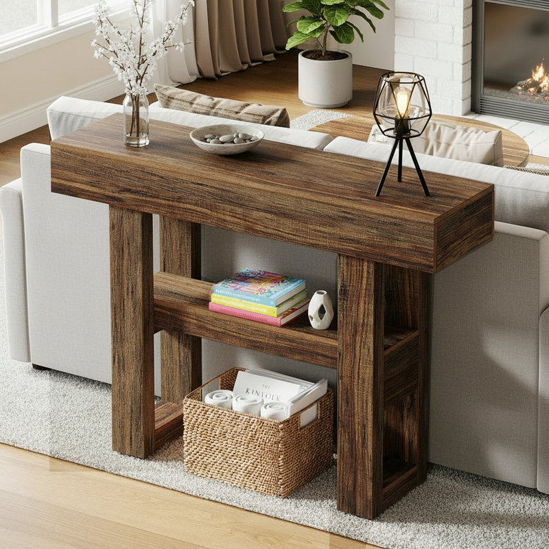 41.3" Console Table, 2-Tier Narrow Entryway Sofa Table with Storage