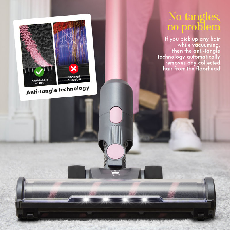 Swan x Lynsey SC15825QOC Cordless Stick Vacuum with 3 Speed Controls, Rechargeable Battery, Anti-Tangle Floorhead, Includes 2-in-1 Crevice Tool, Long Nozzle, Motorised Pet Tool, 29.6V, Pink