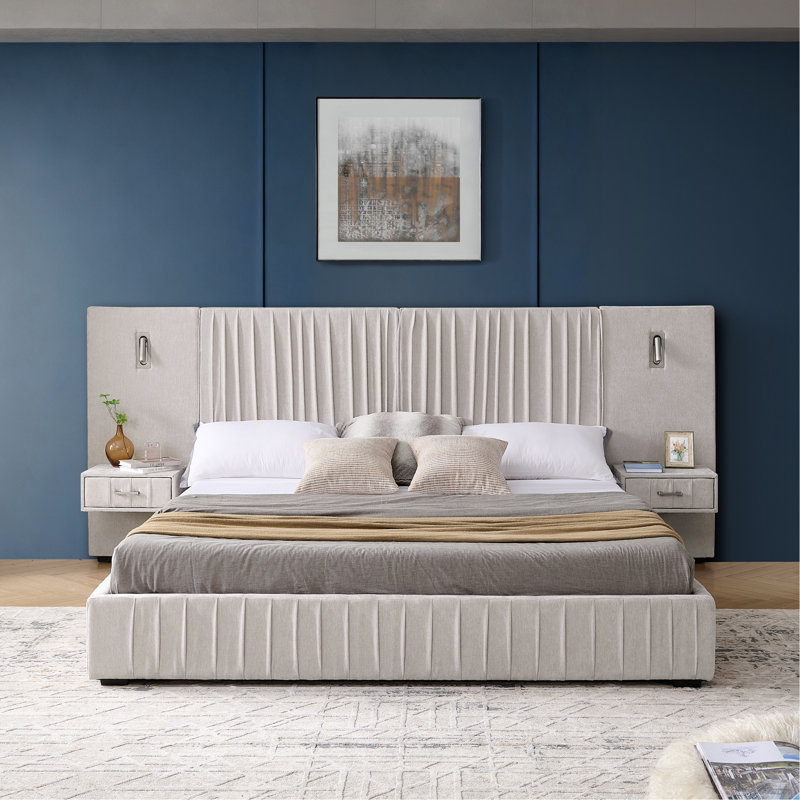King Size Upholstered Bed Frame, Beige, King