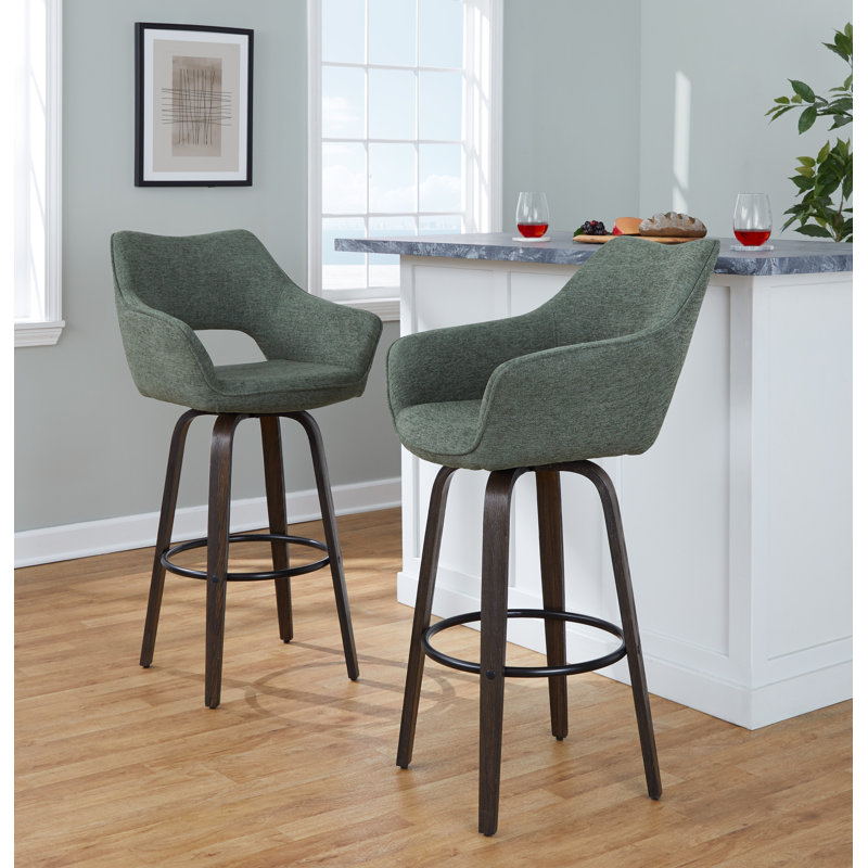 Sarah Fixed-Height Fabric Bar & Counter Stool with Bent Wood Legs & Round Footrest, Bar Stool (30" Seat Height)