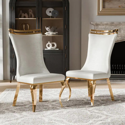 25.6" W Glam Side Chair (2/CTN), Gold/White