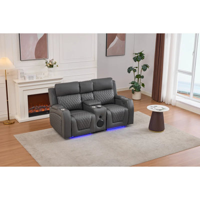 Gainey Two-seater Electric Recliner Living Room Sofa With Bluetooth Speaker, Led Light, Cup Holder & Storage Space.