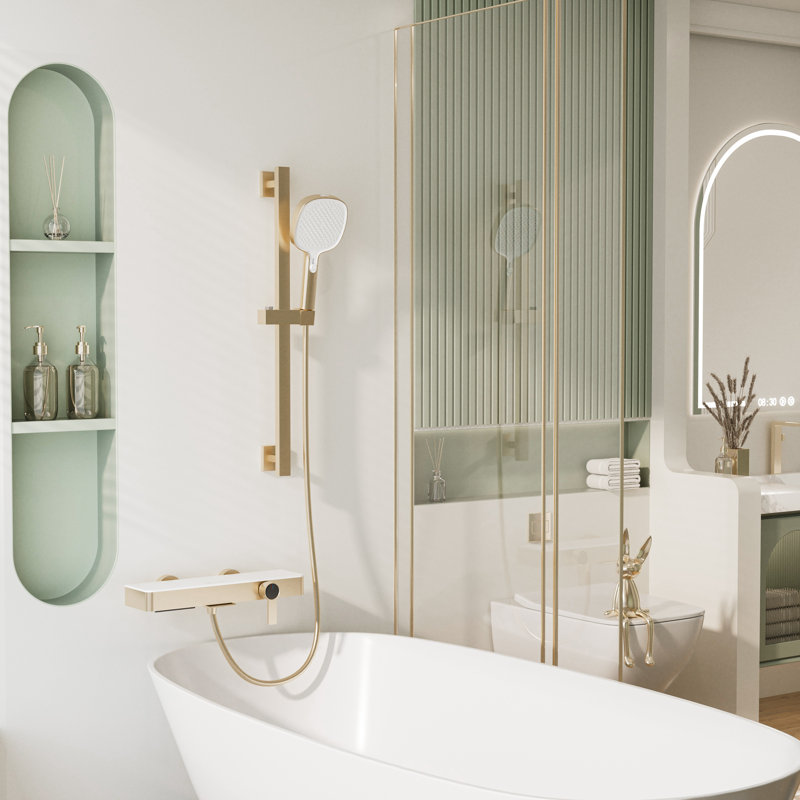 Ensemble de robinet de baignoire 2 boutons avec douchette, Or brossé