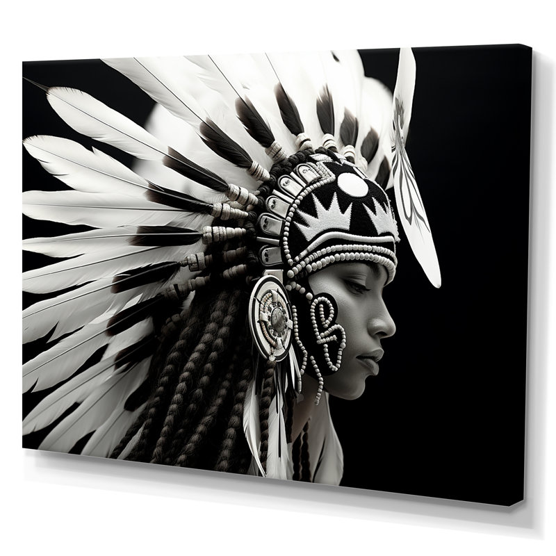 «Native Spirit» noir et blanc sur toile, Toile tendue, H 12 po x l 20 po x P 1 po