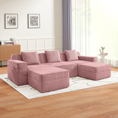 Canapé modulaire en forme de U sans siège à 3 places, canapé modulaire Cloud avec assise profonde et coussins décoratifs Tissu de velours côtelé