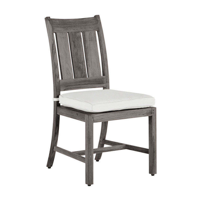Croquet Patio Dining Side Chair with Cushions, Welt, Herringbone Sand, Oyster Teak