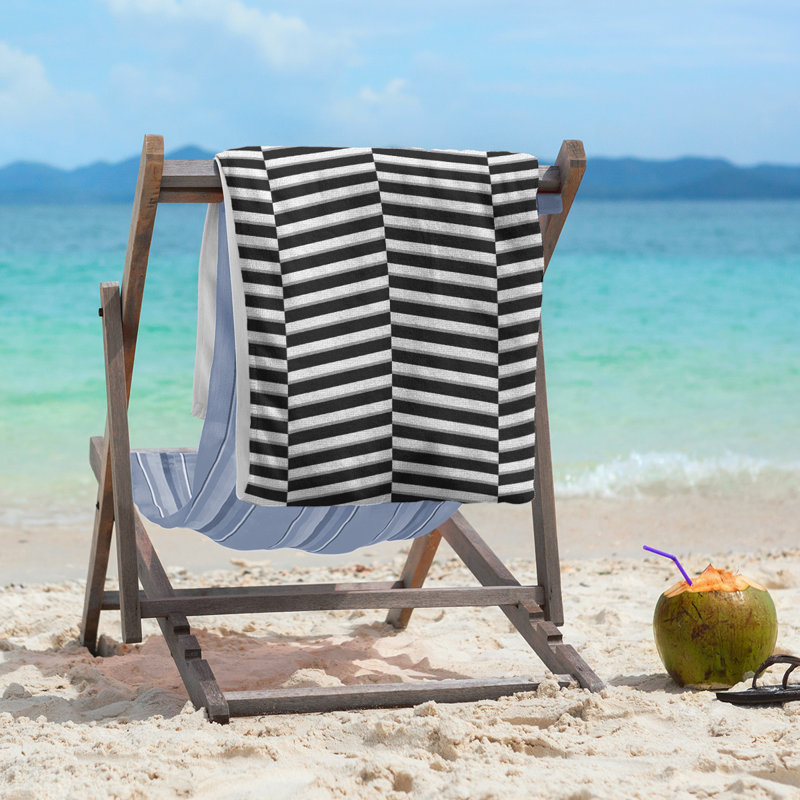 Serviette de plage à rayures fracturées, Noir/blanc