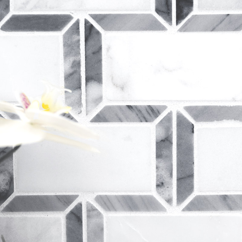 Auralie Framix 12 in. x 14 in. Polished Marble Mosaic Floor and Wall Tile, Iona Mist