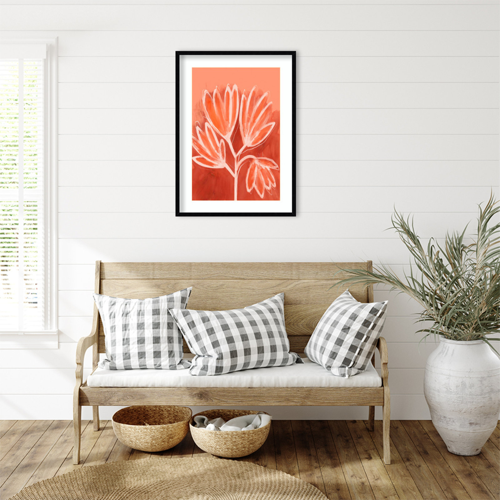 Peachy Flowers by Treechild Wood Framed Wall Art Print, Black, 33" H x 24" W