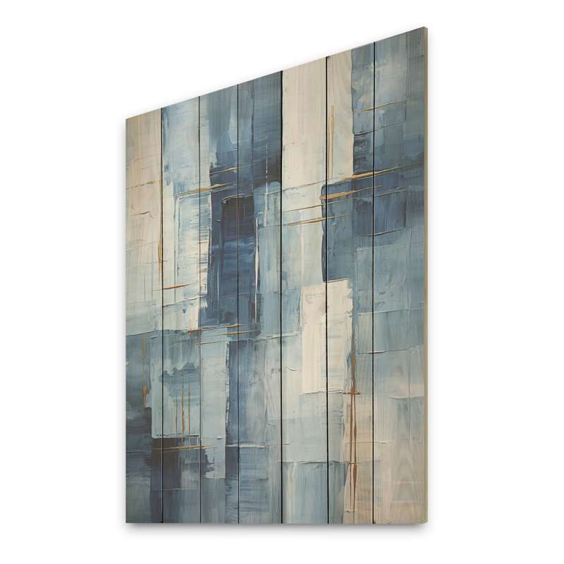 Formes nautiques bleues et blanches II - Minimalisme côtier sur bois, H 20 po x l 10 po