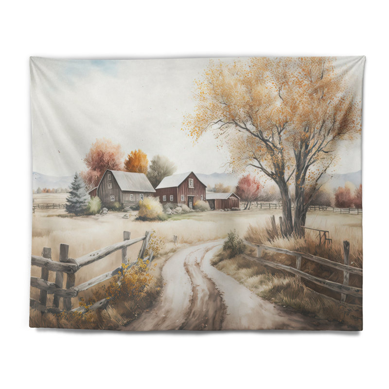 Beautiful Barn In Spring VI Polyester Tapestry, 32" H x 39" W