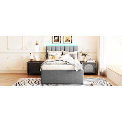 Lit plateforme simple tapissier avec lit gigogne gris - Créez un espace de chambre confortable pour un décor simple et attrayant