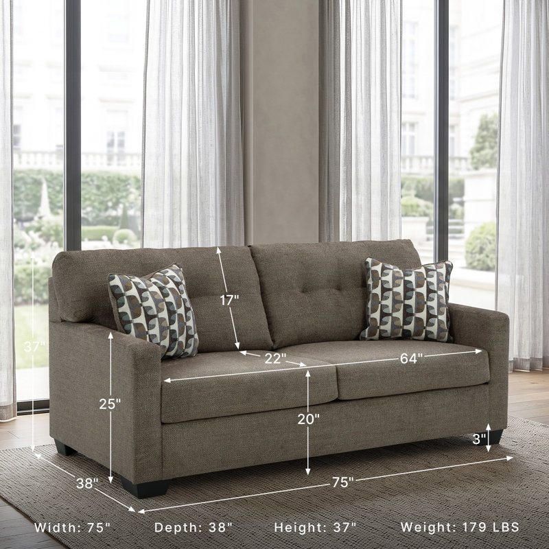 75" Upholstered Sofa, Brown Chenille