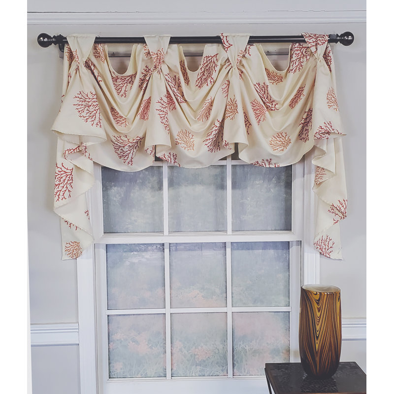 Deep Cotton Blend Floral Scalloped Window Valance, Coral