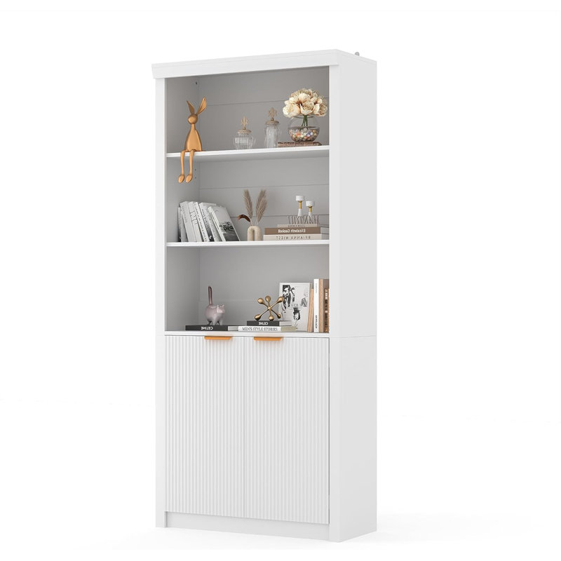 Bibliothèque à 5 niveaux avec armoire de rangement et tablette réglable, Blanc