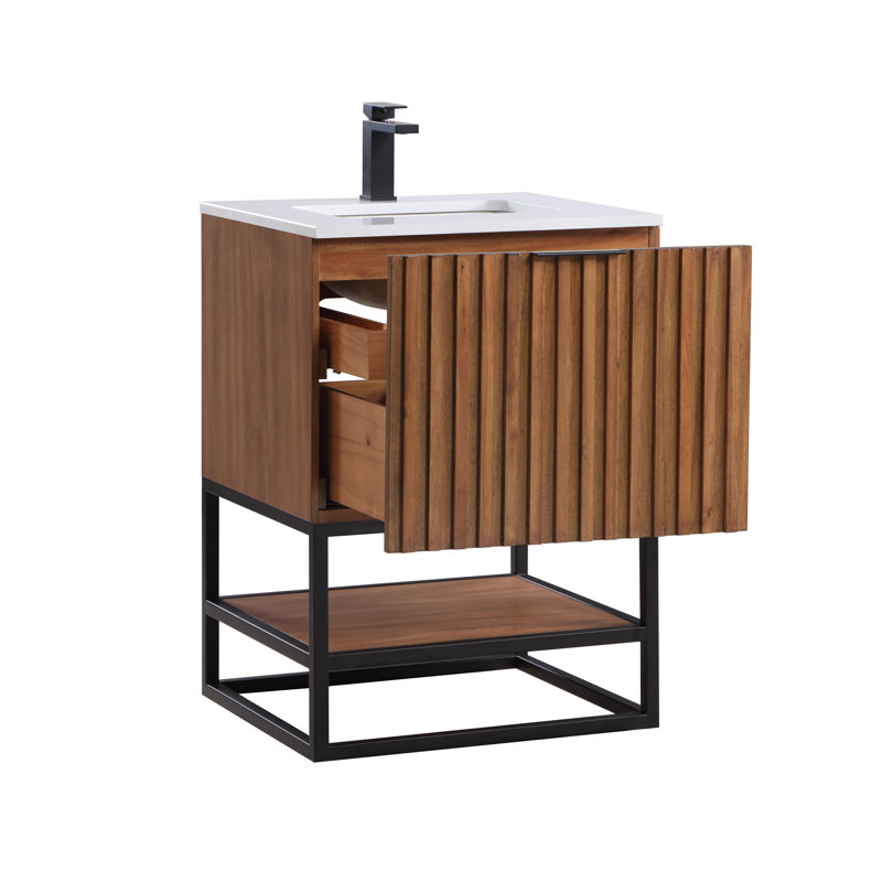Terra 24'' Single Bathroom Vanity with Top, Matte Black, White Quartz/Single Faucet Mount