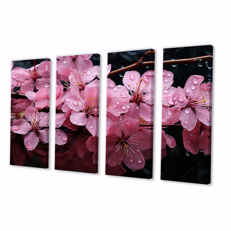 Ensemble de 4 décorations murales fleur de cerisier rose II, H 28 po x l 48 po
