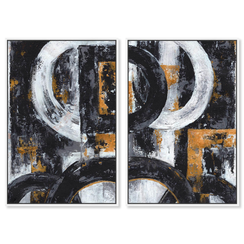 Texture Symphony Set Canvas Set of 2 Elegant Wall Art by , 54" H x 36" W, Cadre flottant noir