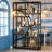 Sophisticated Geometric Design Display Shelf, Spacious And Freestanding Bookshelf With Durable Metal Frame And Rustic Brown Board-523934152-523934153