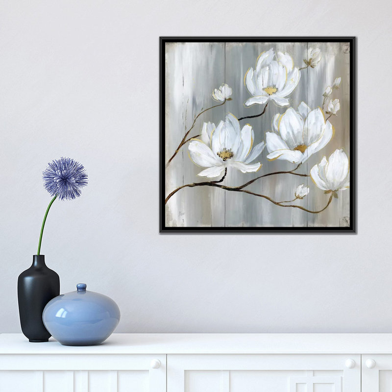 " Summer In Neutral I " by Nan, 18" H x 18" W x 1.5" D, Black Framed Canvas, No Mat