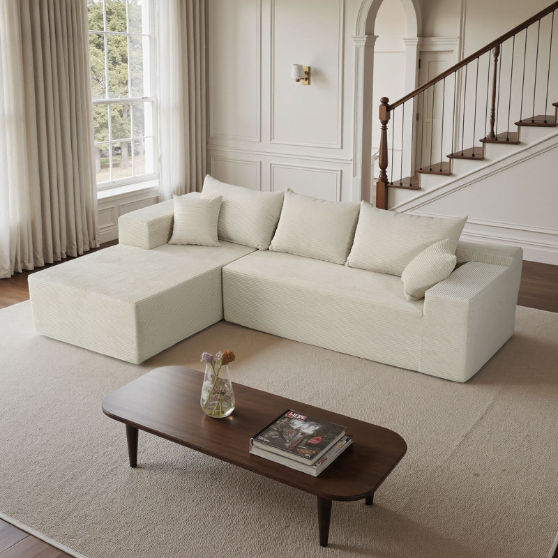 2 - Piece No Assembly Required Upholstered Sectional, Free Combination Cloud Sofa with L-Shape Chaise, Beige