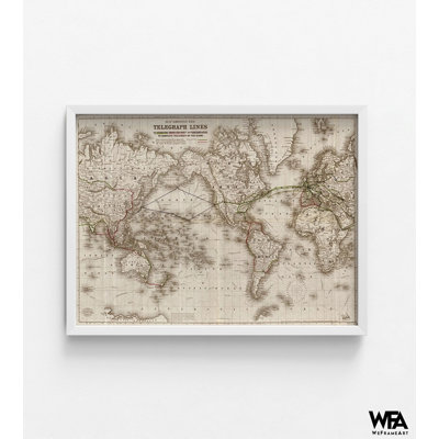 World Telegraph Lines Map, Antique Telegraph Print, World Map Poster, Continents Art Prints, Office Wall Art, School Wall Hanging