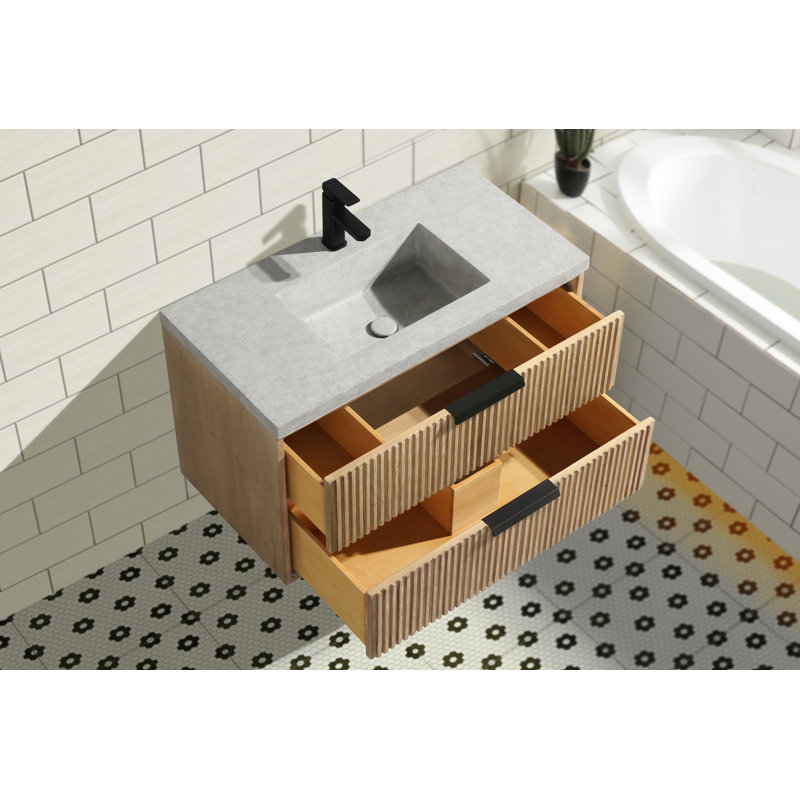 Meuble-lavabo flottant 36 po Anelie, Sapin vieilli, Noir mat