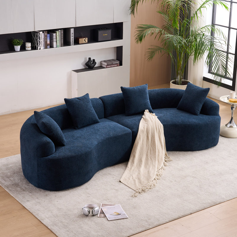 Canapé modulaire courbé 4 places avec méridienne et coussins décoratifs 4 places, Blue