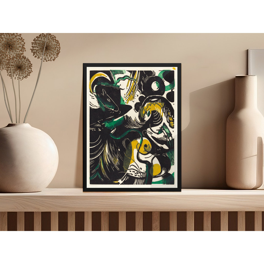 Abstract Composition with Horses in Black Frame for Wall Decor Framed Poster