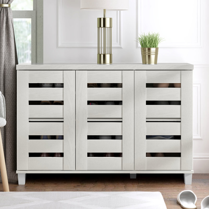 Millan 16 Pair Shoe Storage Cabinet, Sonoma White