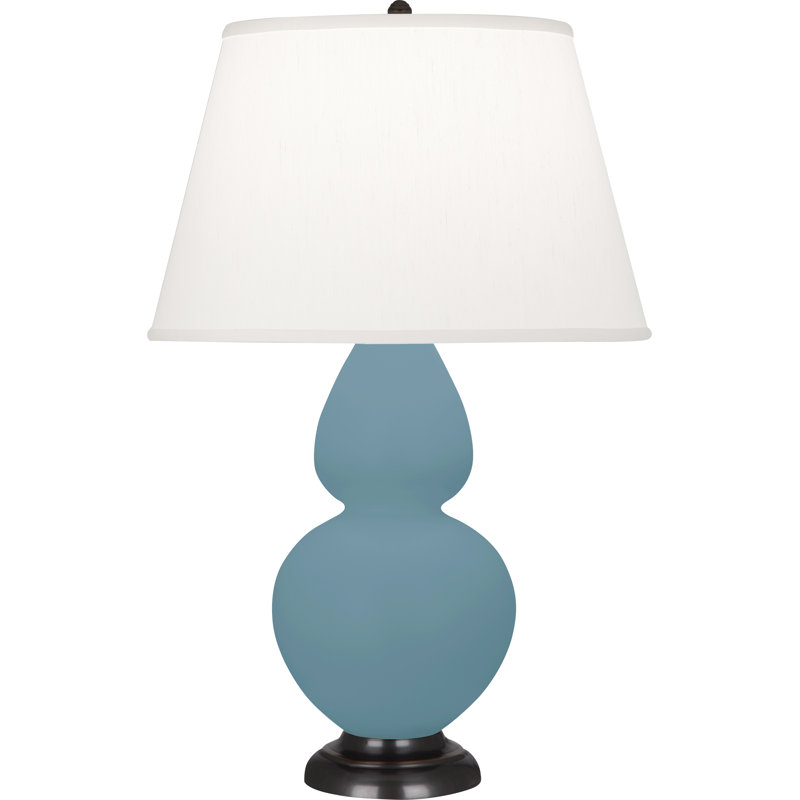 Double Gourd Table Lamp, White , Matte Steel Blue/Antique Brass