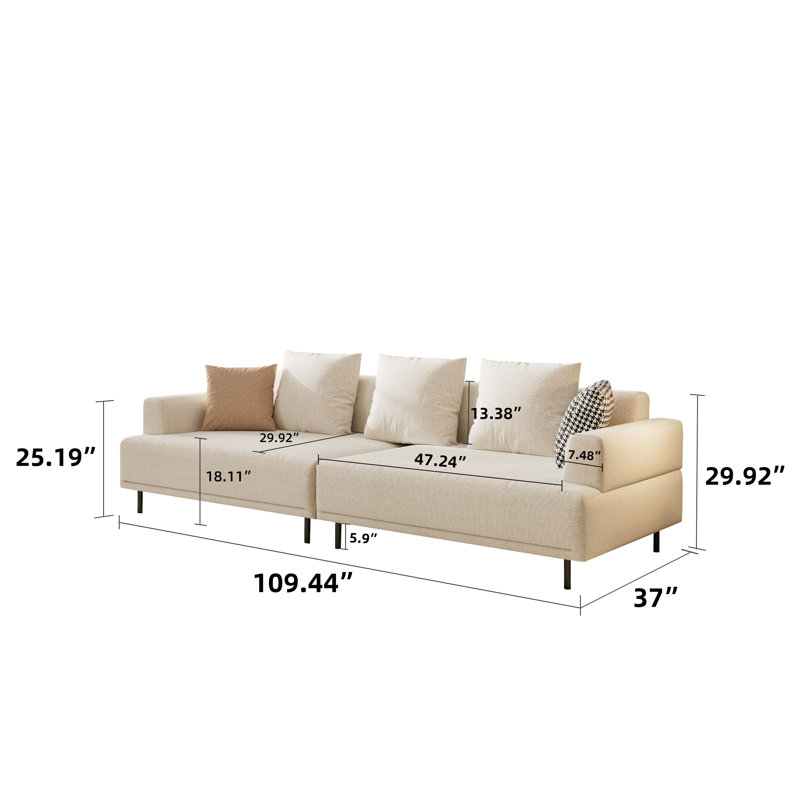 Modern Medieval Four Person Sofa Equipped With 2 Throw Pillows And 3 Cushions