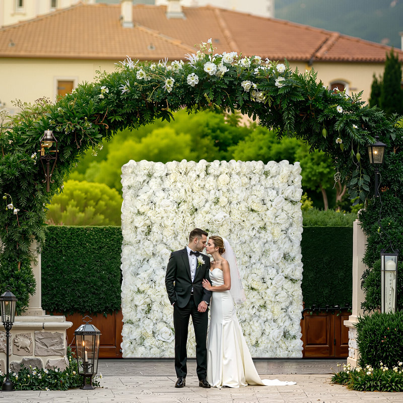 Panneau de fleurs 3D artificiel pour fond de mariage , Fond de fleur blanche, Ensemble 24 pièces