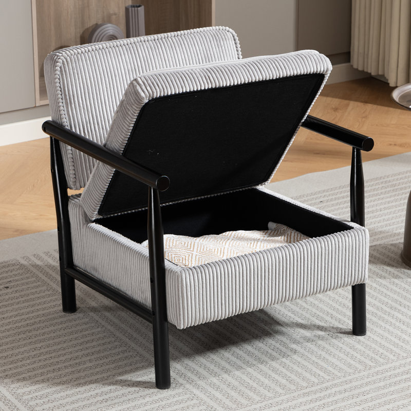 26.6'' Wide Corduroy Upholstered Accent Chair With An Extra Pillow, Gray