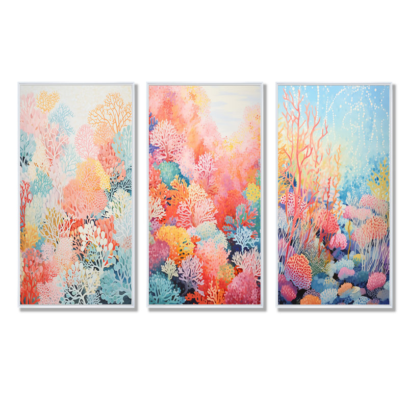 Coral Reef Barrier Expression, 32" H x 48" W, White Floater Framed