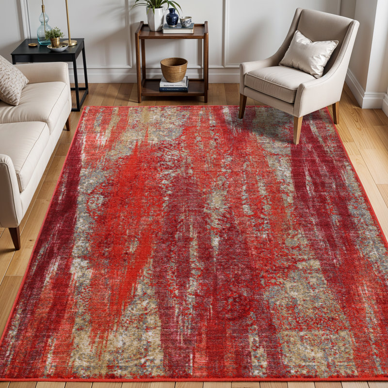 Topeka Modern Abstract Washable Non-Slip Indoor Area Rug, Rectangle 5' x 8'