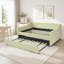 Lit de jour convertible rembourré avec dossier capitonné, canapé-lit polyvalent 3 en 1 avec lit gigogne escamotable et rangement latéral-129411595-129411596