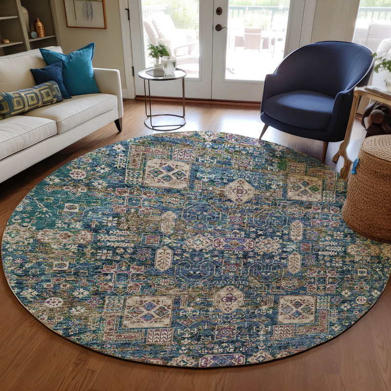 Floral Indoor / Outdoor Rug, Round 8'