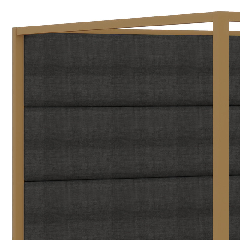 Lit à baldaquin raffiné pour chambre à coucher de style moderne avec tête de lit haute tapissier, Grand lit, Gris foncé, or