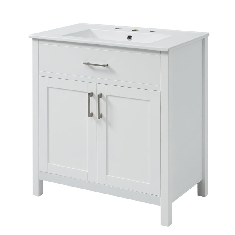 Meuble-lavabo de salle de bain avec lavabo en céramique et beaucoup de rangement, Blanc