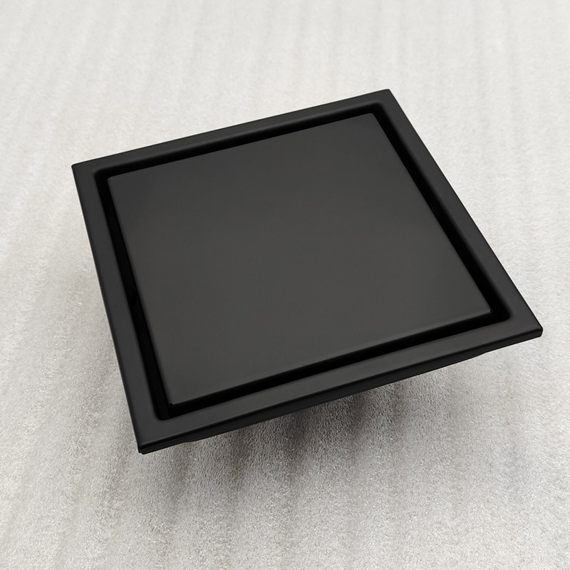 Oceanic, 2-in-1 Flat & Tile-in Cover, 6”x6” Square Shower Drain, Base and Grate Made of Marine-Grade Stainless Steel 316, Matte Black Finish, Kit Includes: Hair Strainer, Key