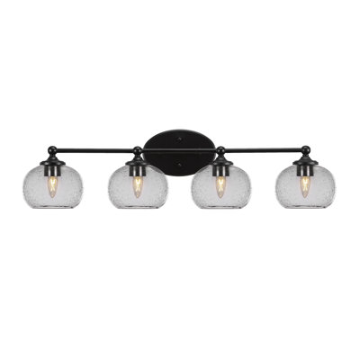 Barre d'éclairage de salle de bain 4 lumières Aitkens au fini noir mat avec verre transparent de 7 po