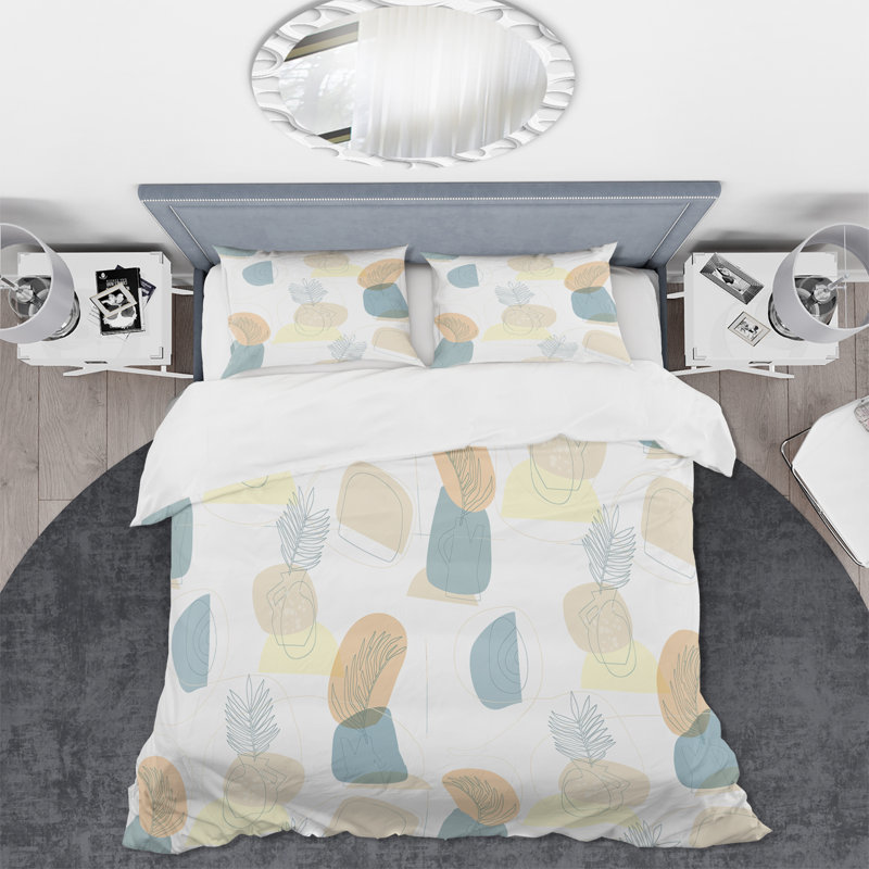 Ensemble de housse de couette en microfibre beige / bleu sarcelle Prabveer, Housse de couette simple + 1 taie décorative stan