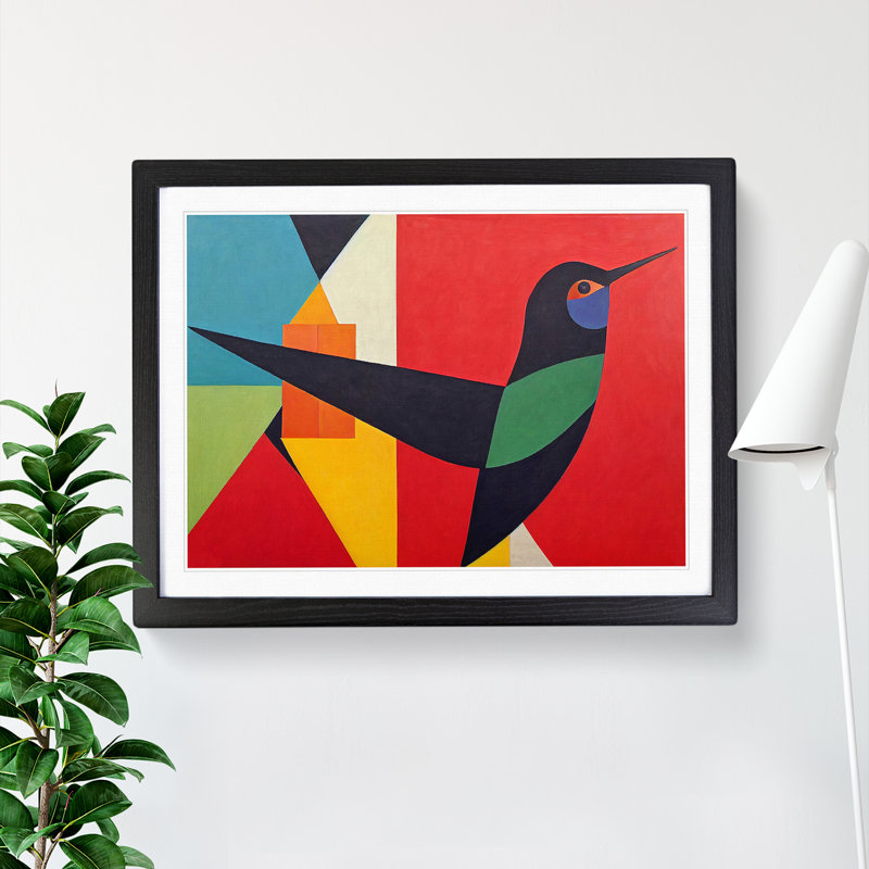 Hummingbird In Abstract Vol.2 - Single Picture Frame Print, Black, 25cm H x 34cm W x 2cm D