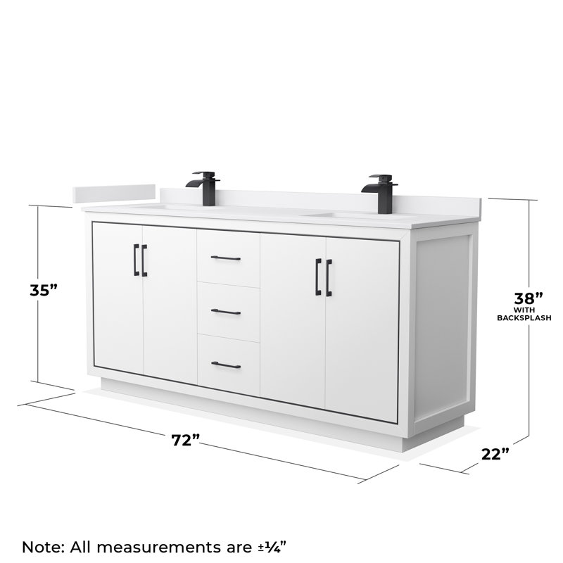 Icon 72" Double Bathroom Vanity Set, White, Matte Black, White