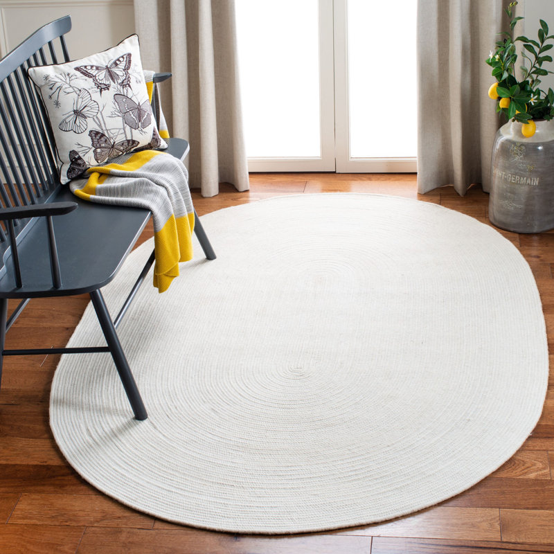 Tapis ivoire en laine / coton tissé à plat Conn, Rond 5 pi
